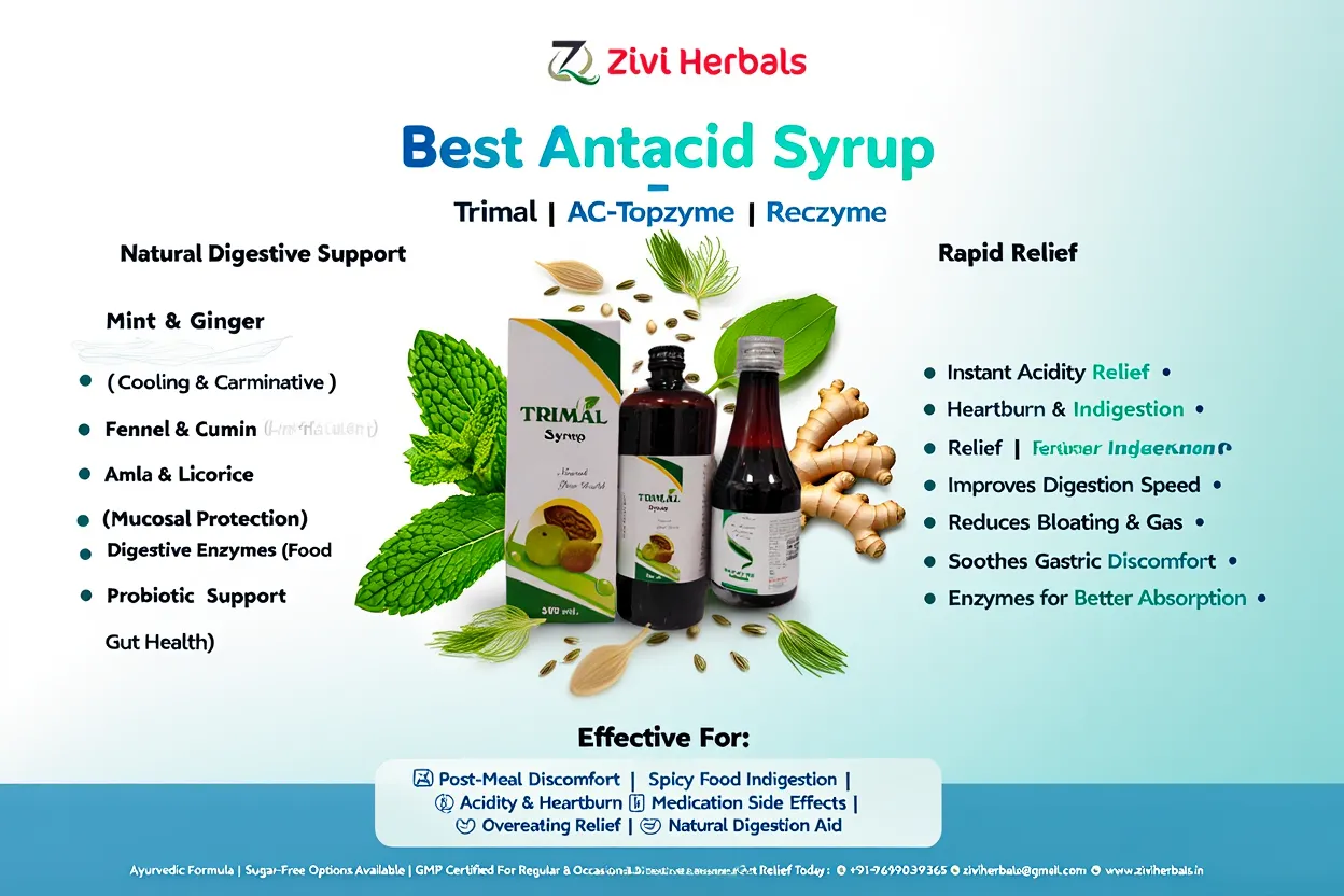 Best Antacid Syrup – Zivi Herbals’ Trimal, AC-Topzyme & Reczyme